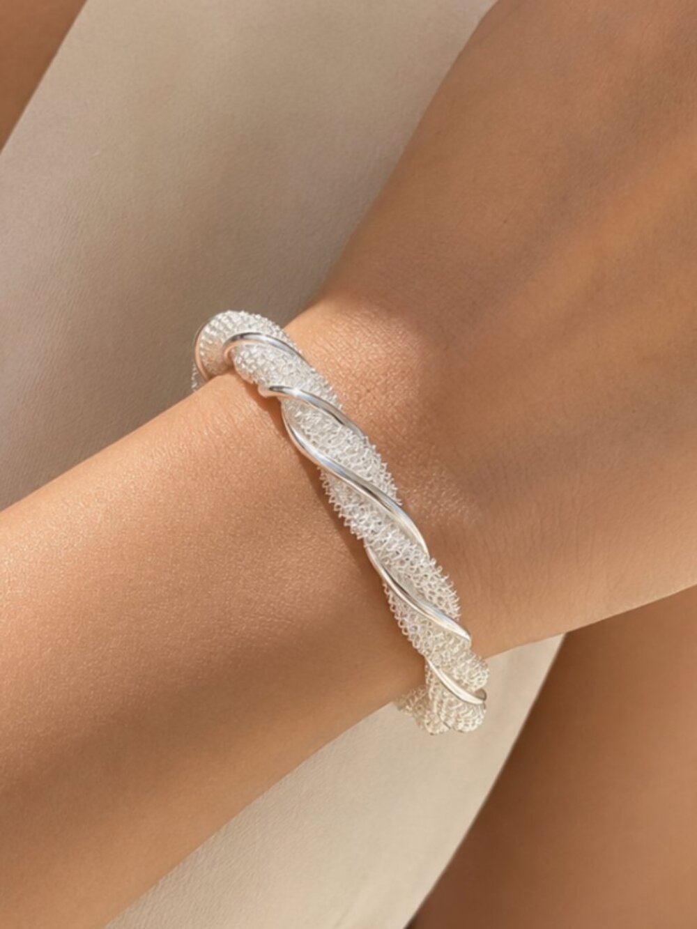 925 Sterling Silver Twist Bangle Bracelet Cuff Bracelet Shiny Textured Bracelet
